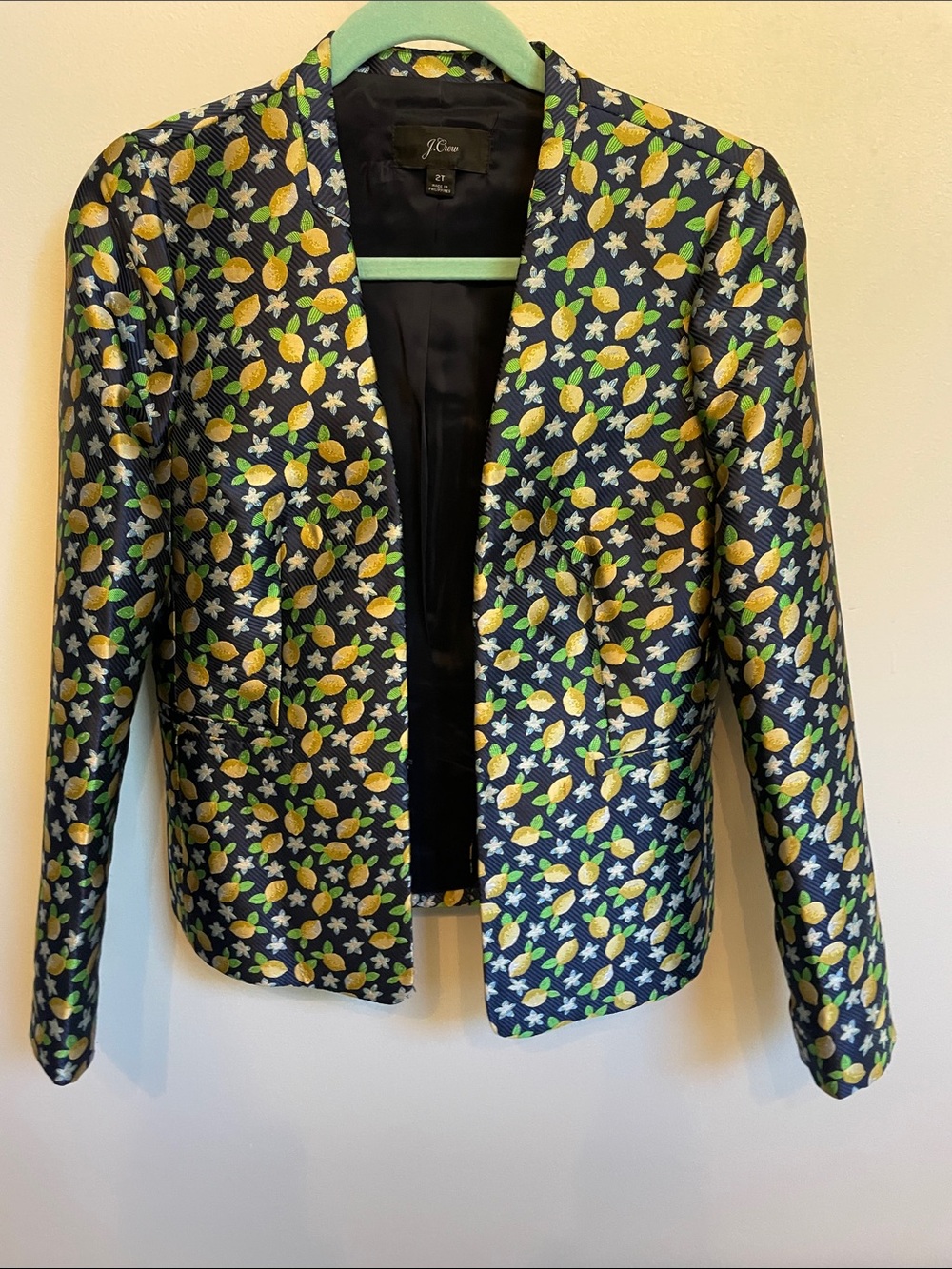 J. Crew Navy Blazer with Yellow Lemon Print